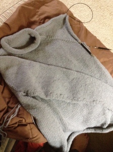 Finn's Gray Sweater -- starting the final sleeve!